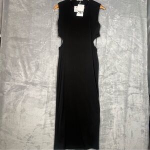 Zara Black Cut-Out Maxi Dress NWT